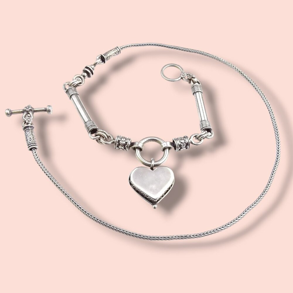 Shablool Didae Necklace 925 Sterling Silver Heart Pendant 16.5in Long 21 grams